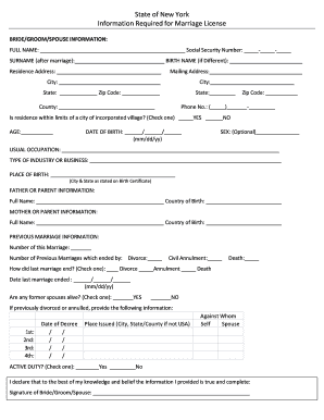 New York Marriage License Application