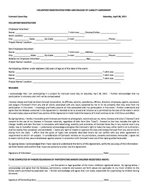 Comcast Cares Day Volunteer Registration and Release of Liability