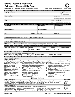 Group Disability Insurance Evidence of Insurability Form