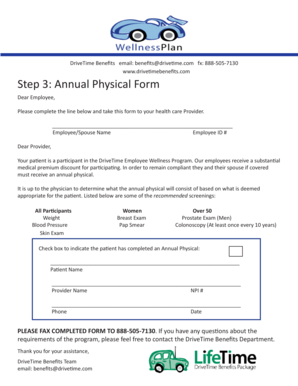 fillable online step 3 annual physical form drivetime benefits fax