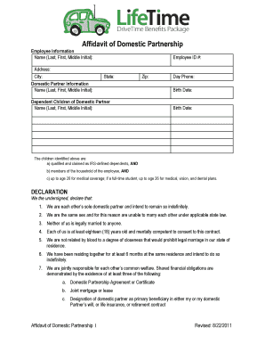 Affidavit of Domestic Partnership