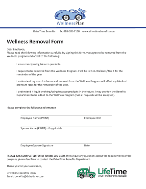 Wellness Program Removal Form
