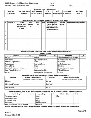 Obstetrical History Questionnaire