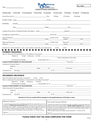 Patient Intake Form for Allergy Consultation
