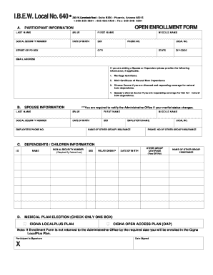 I.B.E.W. Local No. 640 Open Enrollment Form