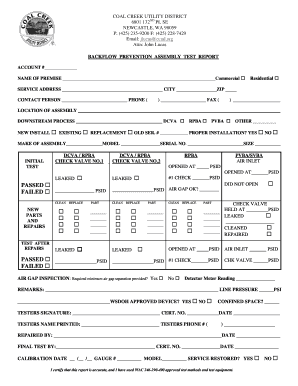 Backflow Prevention Assembly Test Report