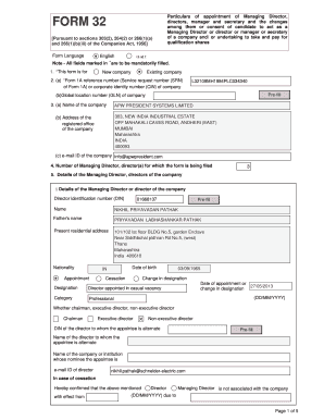 Form 32 for Director Appointment in India