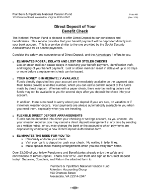 Plumbers & Pipefitters National Pension Fund Direct Deposit Authorization
