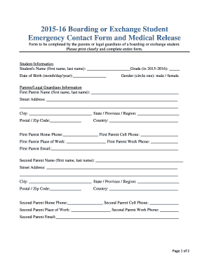 Boarding Student Emergency Contact Form