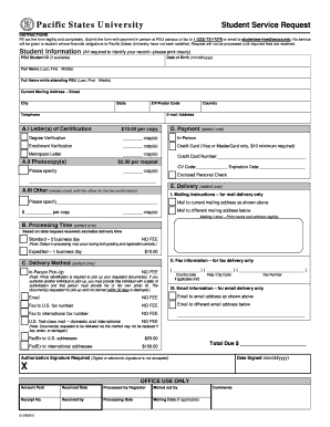 Pacific States University Student Service Request Form