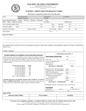 Tuition Credit Refund Request Form