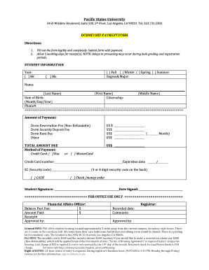 Pacific States University Dormitory Payment Form