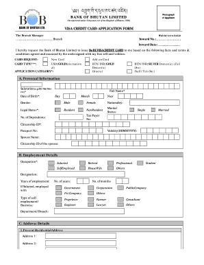 Bank of Bhutan Visa Credit Card Application Form