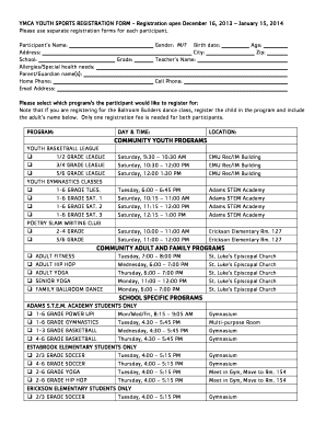 YMCA Youth Sports Registration Form