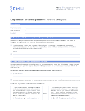 Disposizioni del/della paziente