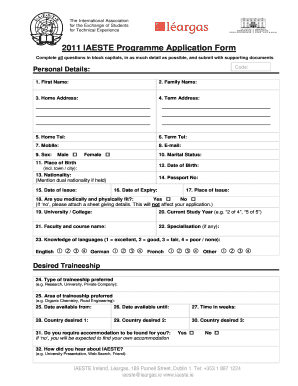 2011 IAESTE Programme Application Form