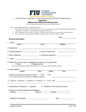 Medical Surveillance Screening Form