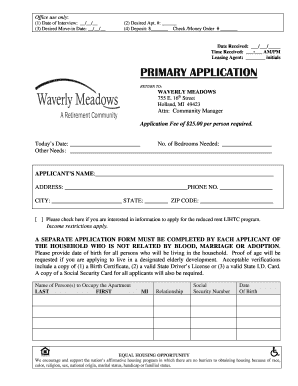 Waverly Meadows Apartment Application Form