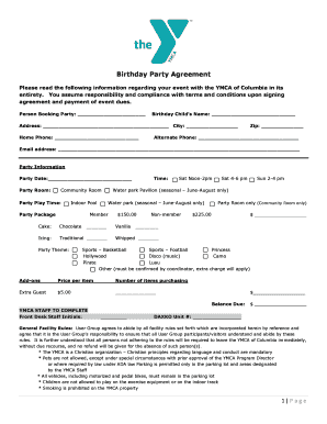 Birthday Party Agreement