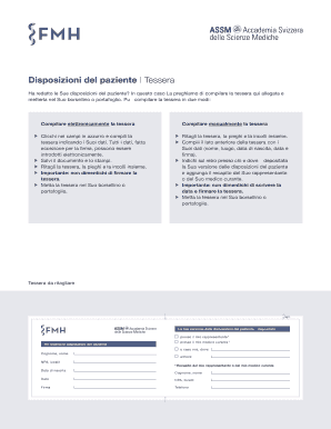 Disposizioni del paziente | Tessera