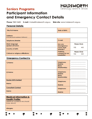 Seniors Programs Participant Information Form