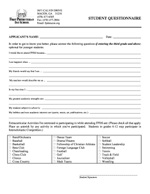 MACON GA 31210 STUDENT QUESTIONNAIRE - fpdmacon