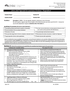 2016-2017 Special Circumstance Petition - Dependent