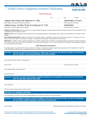 Dealers Heavy Equipment Inventory Declaration - jcad