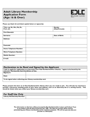 Adult Library Membership Application Form