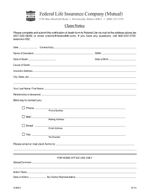 Federal Life Insurance Death Claim Notice