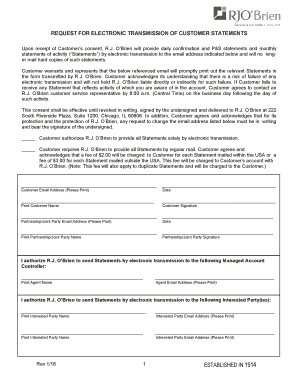 Request for Electronic Transmission of Customer Statements
