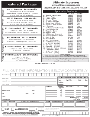 Ultimate Exposures Photo Package Order Form