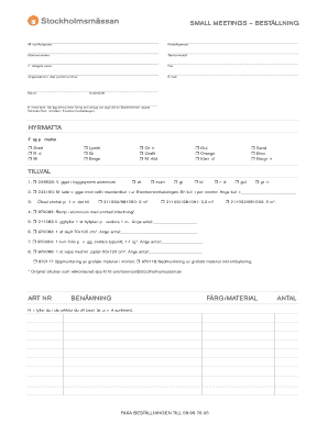 Stockholm Fair Event Order Form