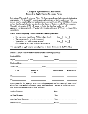 Virginia Tech W-Grade Policy Request Form