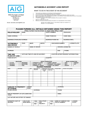 Automobile Accident Loss Report