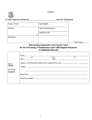 Missouri Child Support and Maintenance Information Statement