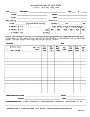 National Federation Of Music Clubs Festival Cup Award Entry Form