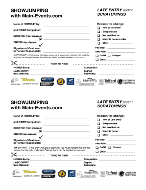 Showjumping Late Entry and Scratchings Form