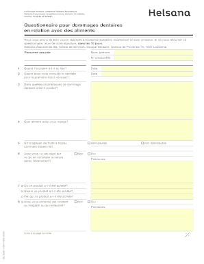 Questionnaire pour dommages dentaires