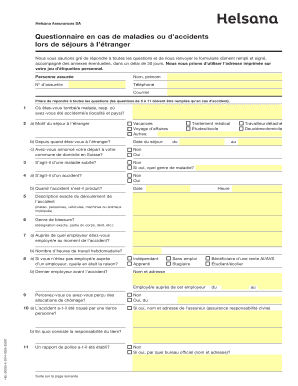 Questionnaire en cas de maladies ou d’accidents lors de séjours à l’étranger