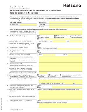 Questionnaire en cas de maladies ou d’accidents lors de séjours à l’étranger