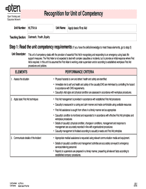 First Aid Unit Competency Recognition Form