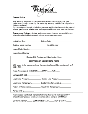 Outdoor Unit Replacement Qualification Form
