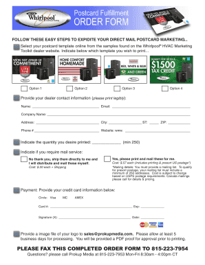 Whirlpool HVAC Postcard Marketing Order Form
