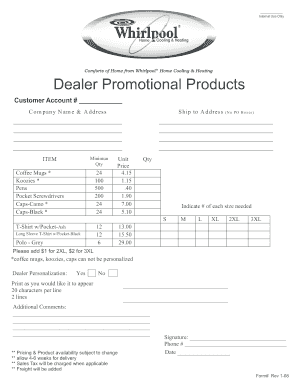 Dealer Promotional Products Order Form
