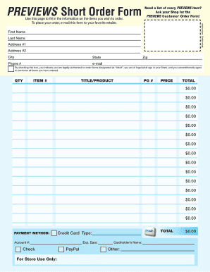 PREVIEWS Customer Order Form