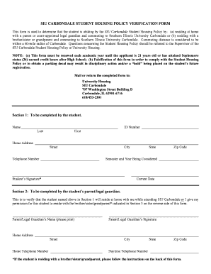 SIU Carbondale Student Housing Policy Verification Form