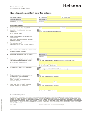 Questionnaire accident pour les enfants