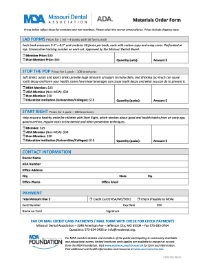 Missouri Dental Association Materials Order Form