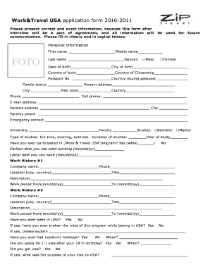 Work & Travel USA Application Form